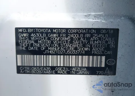 2018 Lexus Is 350 из США, поврежденный, VIN JTHBZ1D27J5033774